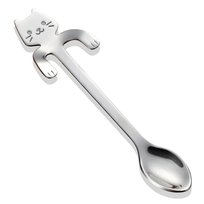 Cute Cat Coffee Spoon Stainless Steel Creative Cat Spoon Teaspoon Dessert Snack Scoop Ice Mini Mug Tea Cup Spoon