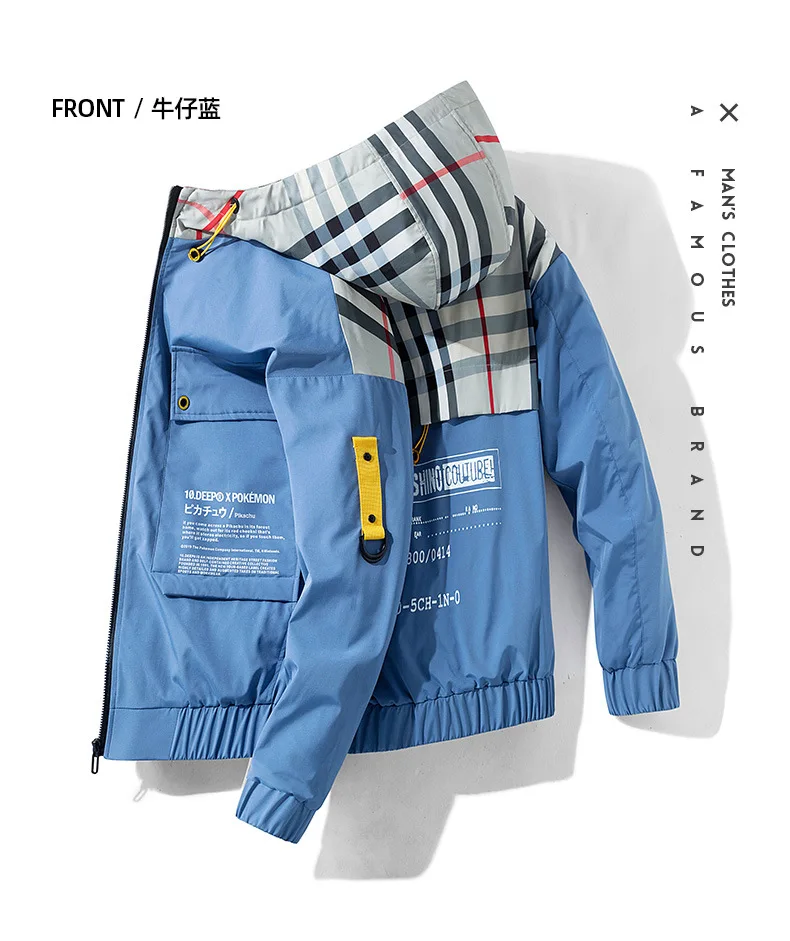 Newest Design Fashion Male Jacket hooded Color Blocking Casual plus size Coat zipper custom logo Coat Winter for Men Clothing