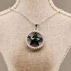 Star 925 Silver Moon Star Necklace Blue Zircon