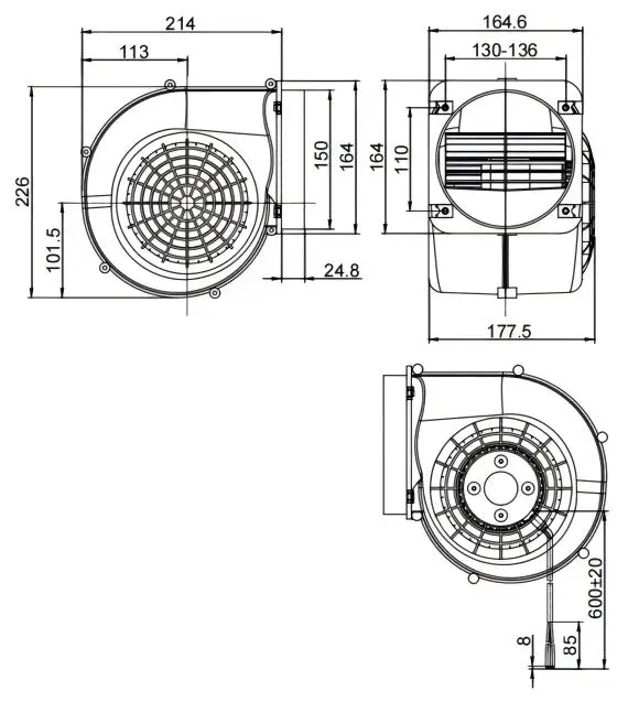 Dual Inlet Ventilation Blower, 146mm, 310V, Centrifugal - detail 12