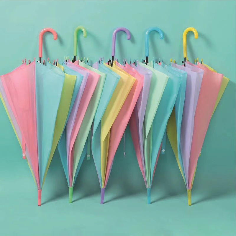 DD2190  Customized LOGO Advertising Paraguas Colorful PVC Rain Stick Transparent Parasol Straight Handle Kids Clear Umbrellas