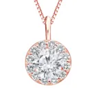 Diamond Pendant 14K Rose Gold Diamond Halo 4 Prong Women Pendant Dainty Real Diamond Pendant Necklace