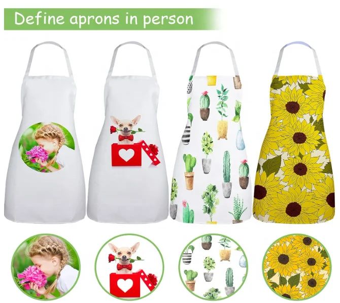 Sunflower printed custom linen adult blank aprons for home cleaning cooking kitchen Women apron chef baking Restaurant Waiter