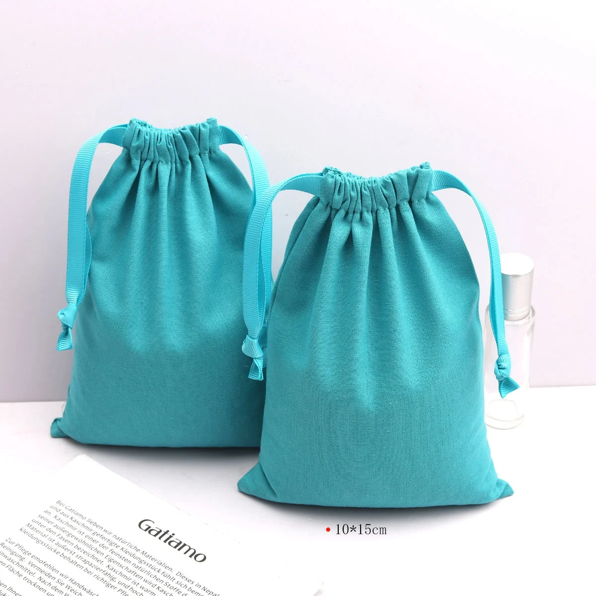 High Quality Blue Cotton Linen Candle Soap Pouch Gift Skin Care Cosmetic Packing Muslin Drawstring Bag