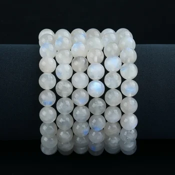 JSES A+ Natural Blue Moonstone Pinkish White Bracelet Loose Stone Beads for Jewelry Making Beads Wholesale Crystal Beads