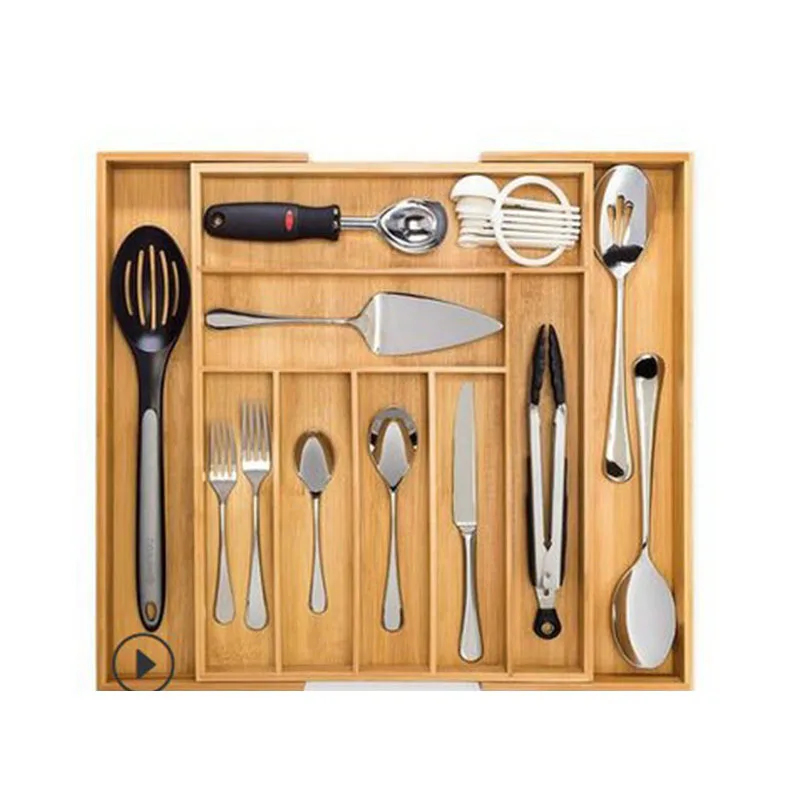 Bamboo Expandable Drawer Organizer Utensil And Silverware Holder And