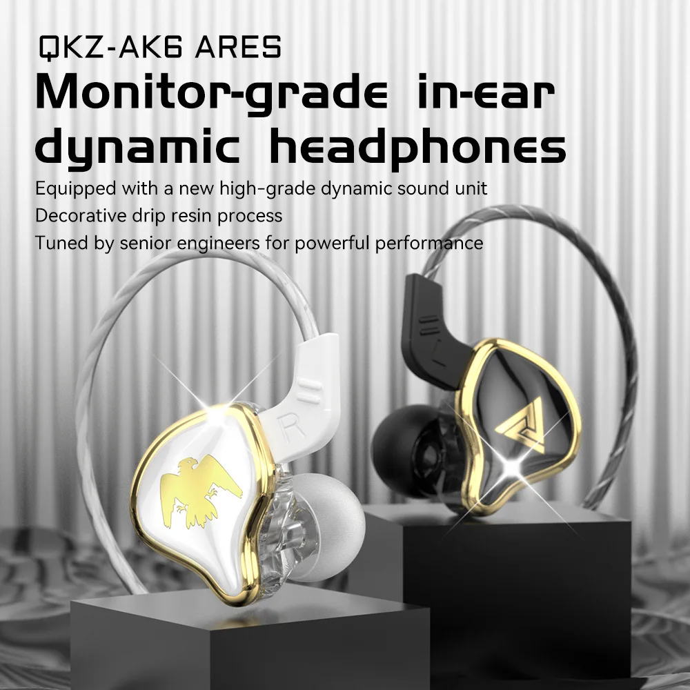 QKZ AK6-Ares Sports Earphones In-Ear Remote with Microphone Heavy Bass HIFI Mobile Phone Headphones