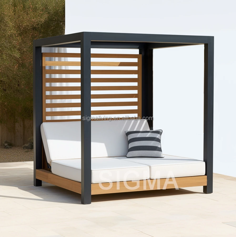 newly design water-resistant garden teak daybed outdoor furniture canopy bed garden furniture patio sunbed