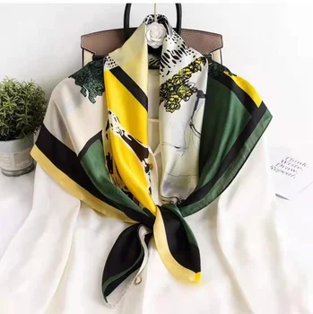 Hot sale 90 Satin big square scarf explosion color printing lady silk scarf new versatile scarf women