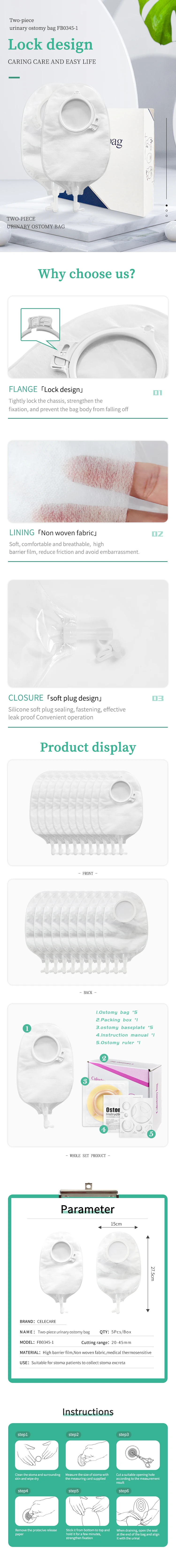 CELECARE Urostomy Bags 2 Pise Stoma Urostomy Disposable Bag