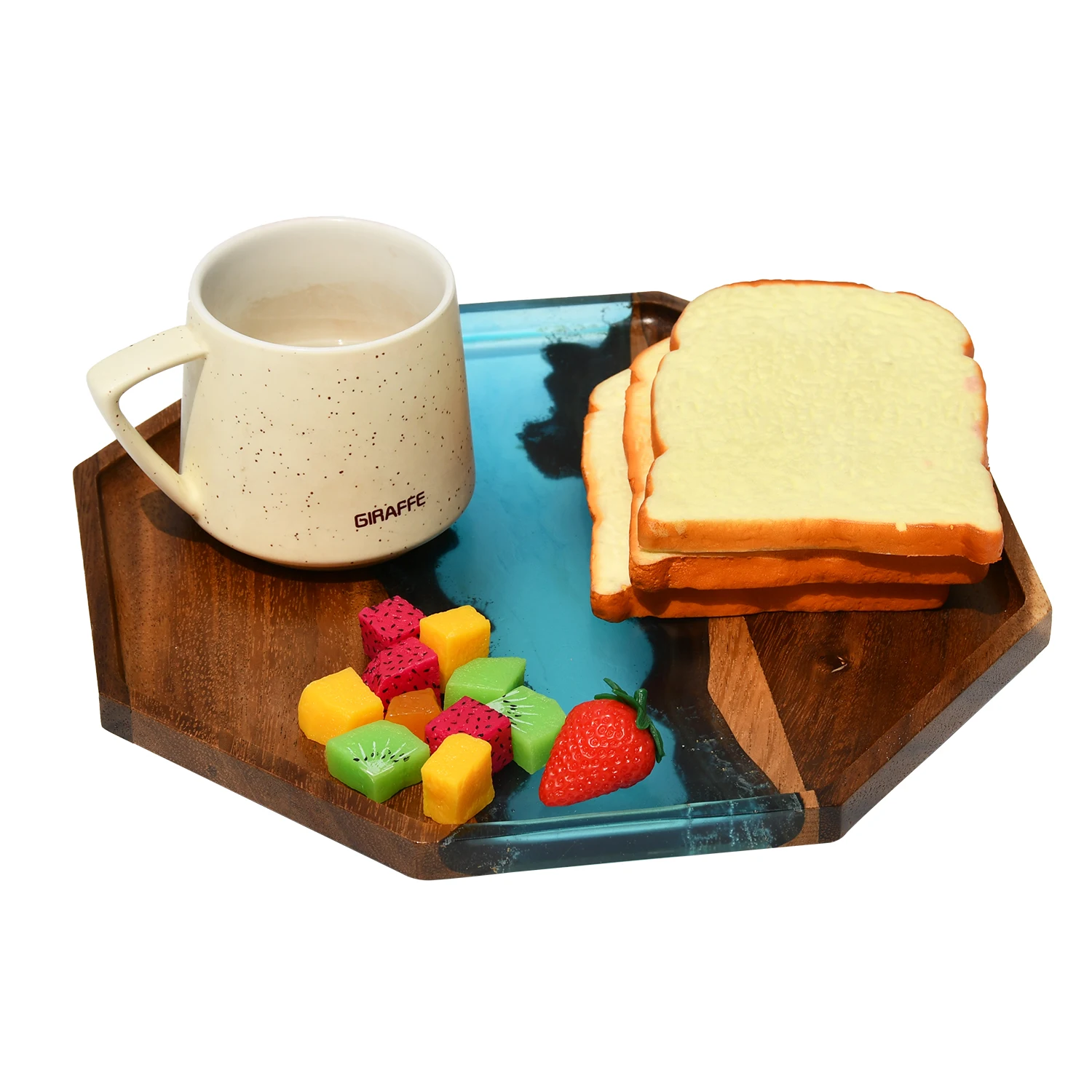 Factory Wholesale Mini Decorative Walnut Wood Resin Breakfast Kitchen Luxury Serving Tray