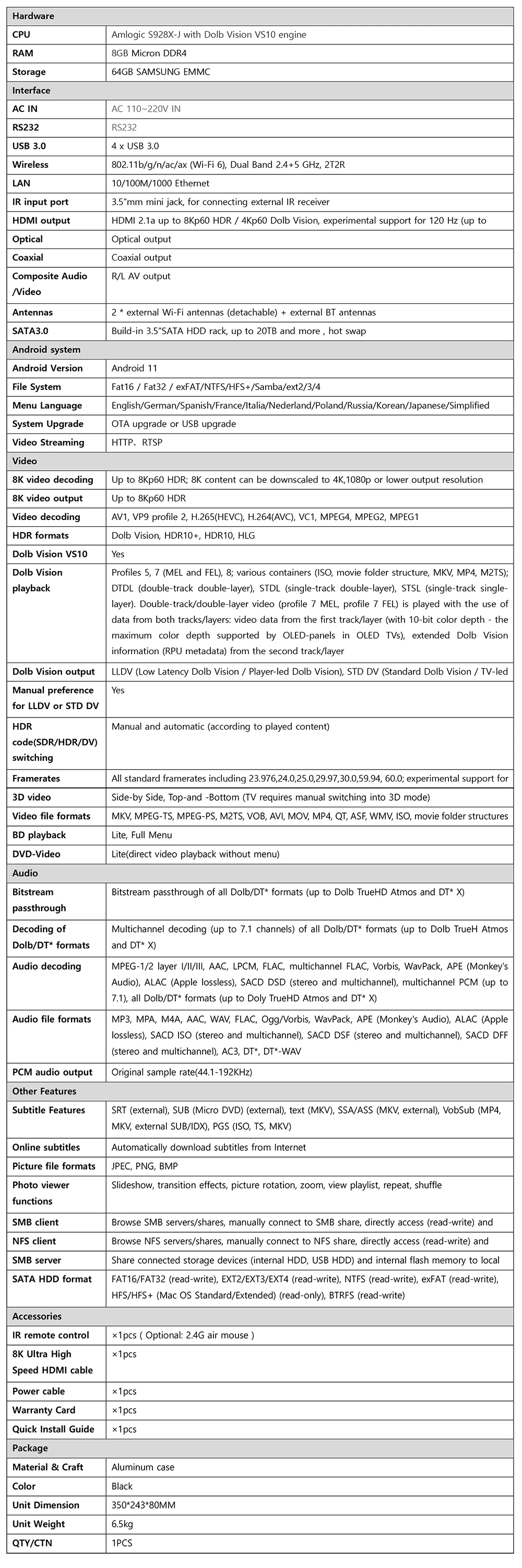 Customized 3D 8K Blu Ray 3.5" Sata Hdd Streaming Eweat MS-8K Android 11  Media Player Smart TV Box Set Top Box