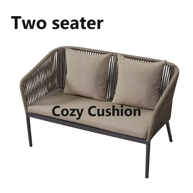 product luxury aluminum rope patio garden set 4 pieces outdoor furniture leisure lounge waterproof garden sofa stack package-3