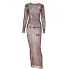 Printed Women's Sexy Tie-dye Printed Round-necked Long Sleeve Slim Sexy Perspective Maxi Dress