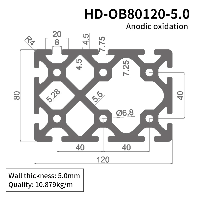80120 Heavy Duty Industrial Extrusion Aluminum Profile Equipment Heavy Duty 80120 Aluminum Alloy Profile Square Tube factory