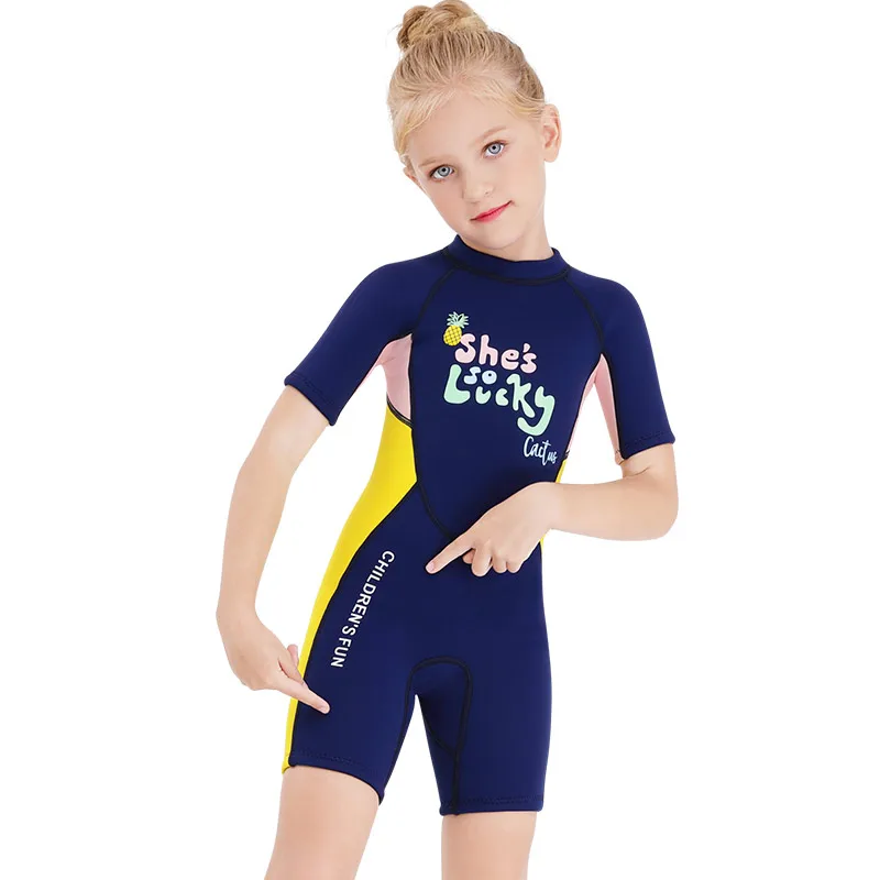 2022 Customized Logo 3mm 5mm Short Sleeve Child Swimsuit Girls Snorkel Diving Suits Kids Shorty Surfing Wetsuit