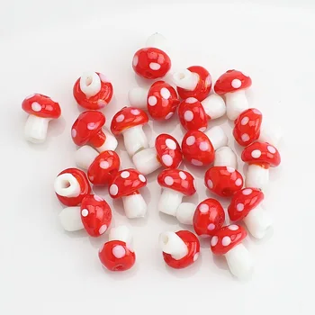 Handmade Murano Beads Mixed Color Lampwork Plant Red Mushroom Glass Bead for DIY Jewelry Making
