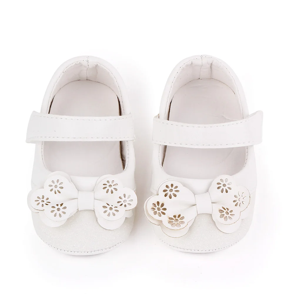 Baby Girls Princess Shoes Shining Glitter Hollow PU Bow Cute Soft Soled Toddler Shoes details