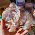Flower Crystals Wholesale Hand Carved Flower Agate Elephant Natural Healing Crafts Crystals