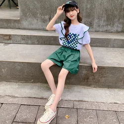 2023 Summer Suit For Girls Clothing Sets Fashion Baby Short Sleeve T-shirt Loose Shorts 2 Pieces Girls Baby Clothing Sets 4-12T