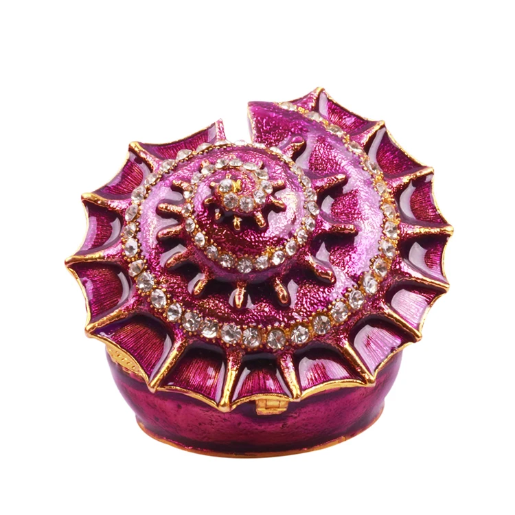 Lady Purple Sea Snail Modelling Alloy painted enamel Jewelry Box for Women Trinket Box Jeweled Collectible