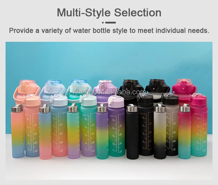 New style 2023 2L gradient color sets 4 in 1 sports bottle water with time marker gym bottle Bpa-free Agua embotellada