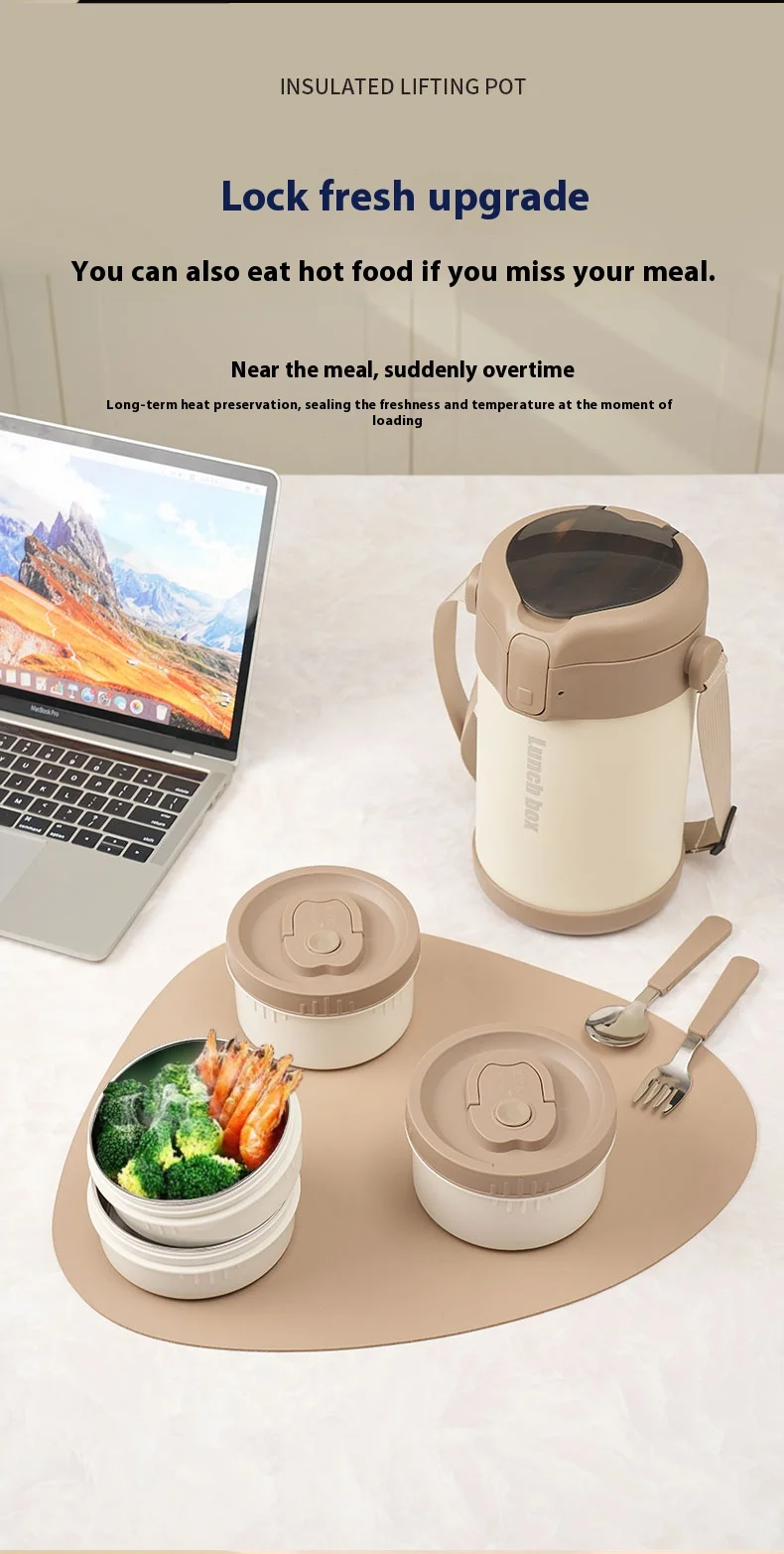 304 Stainless Steel Insulated Lunch Box, Portable Large-Capacity Multi-Layer Lunch Container for Students and Office Workers