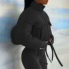 Women's 2021 Fashion Autumn Winter Women's Clothing Turtleneck Zipper Pocket Strings Crop Puffer Coat