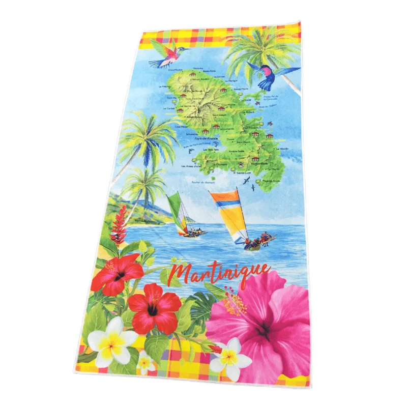 Quick dry high absorbing sublimation printed microfiber terry beach towel sand free