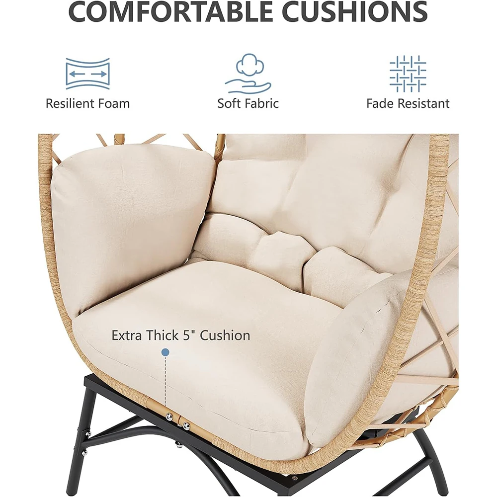 product modern rattan egg chair oversized outdoor lounge chair with cushion for patio backyard balcony beige-3