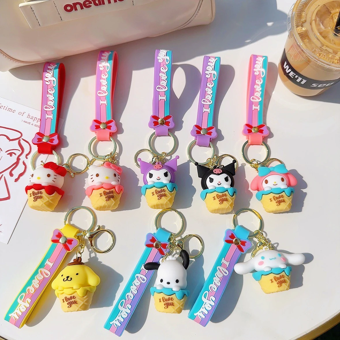 2024 New Cute Llaveros Key Chain Cartoon Dessert Sanrio Doll HelloKitty Car Key Ring Sanrio Pvc Kuromi plastic key chains