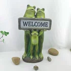 Family Welcome Handmade Resin Indoor Outdoor Frog Family Figurine For Yard Decor Welcome Sign Garden Statue