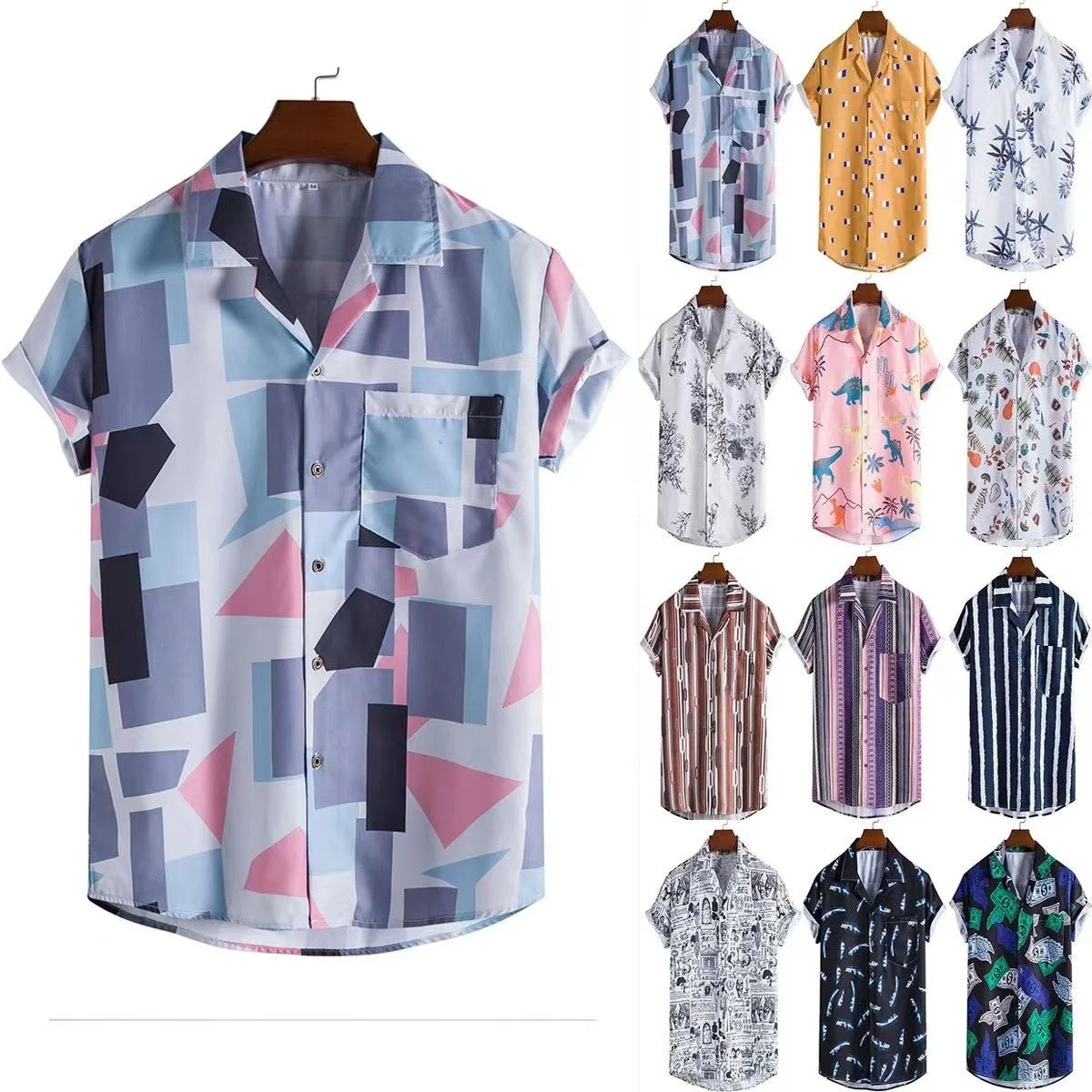 Wholesale full print Summer fabric Short sleeve top Hawaiian shirts for men Button shirts Beach shirts for fathers