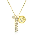 Collar Gold Plated Collar De Letras Zircon Moon Men Sterling Silver 925 Letter Necklace For Women