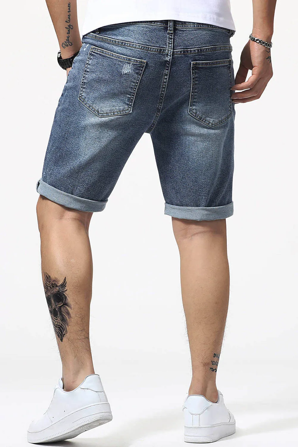 Dear-Lover Cotton Casual Street Slim-Fit Distressed Denim Men's Jean Shorts