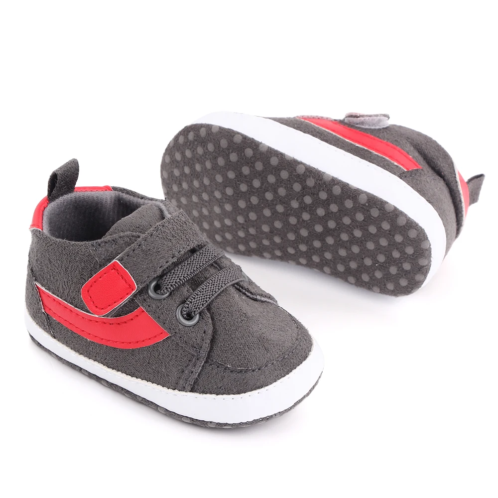 Spring and Autumn New 0-12 Months Baby Boys Solid Color Striped High Top Casual Walking Shoes details