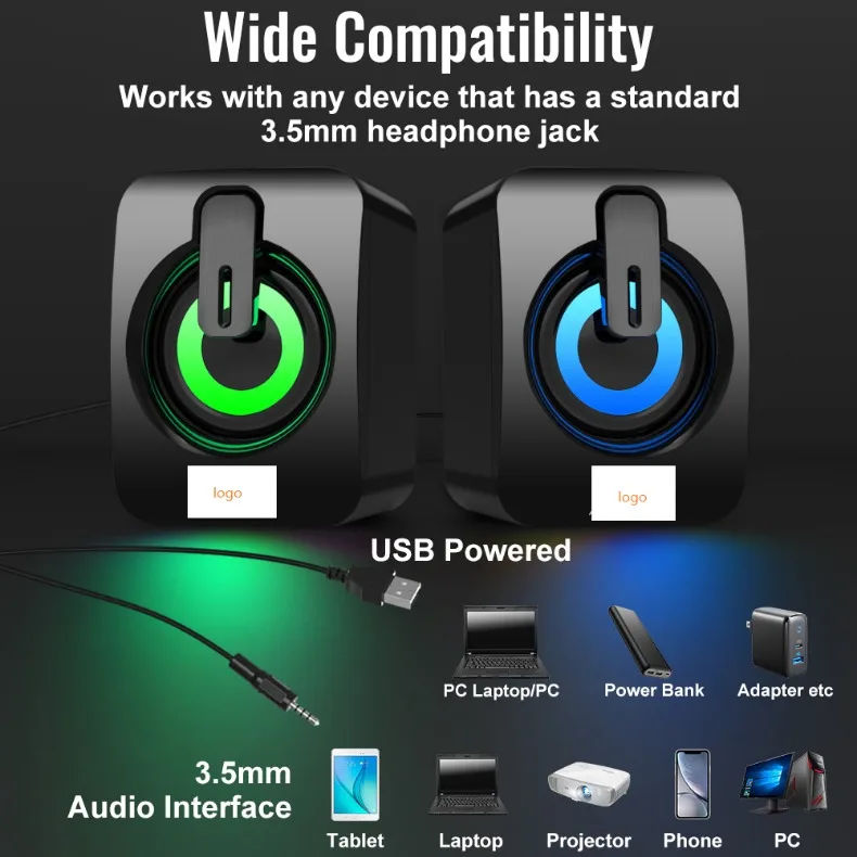 Colorful 2.0 Wired Usb Desktop Home Use Computer Speakers Karaoke