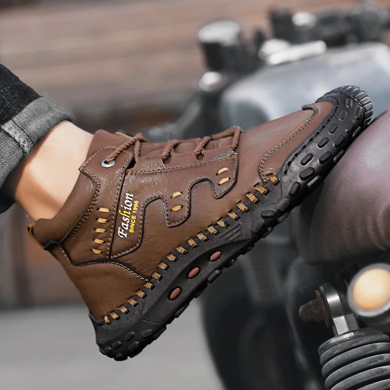 Customized Large Size Genuine Leather Workwear Anti Slip Breathable Wear Resistant Lightweight Shock Absorbing Men'S Boots