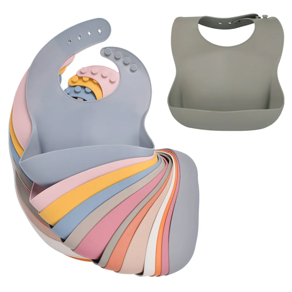 Custom High Quality Food Grade Soft Waterproof Silicone Baby Bib With Food Catcher