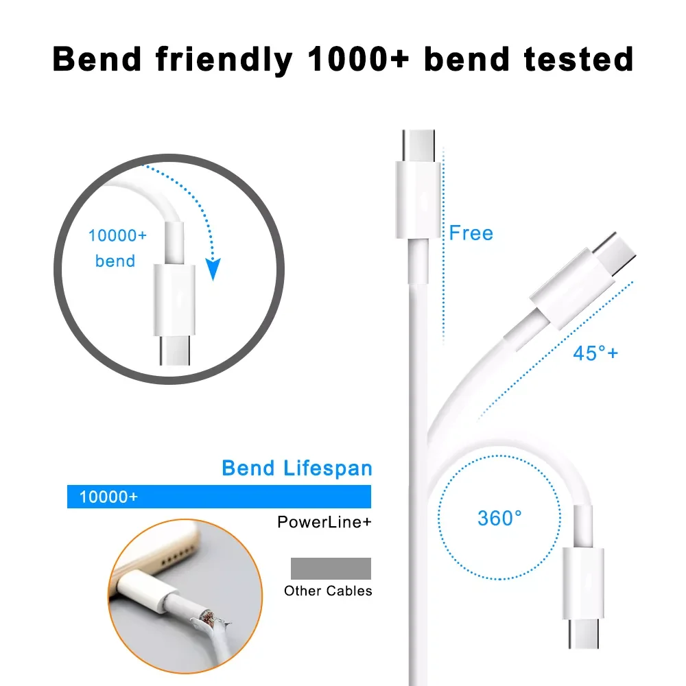 Phone charger cable usbc usb type c type-c to pd 20w 60w fast charging data cable eu us plug for iphone 15