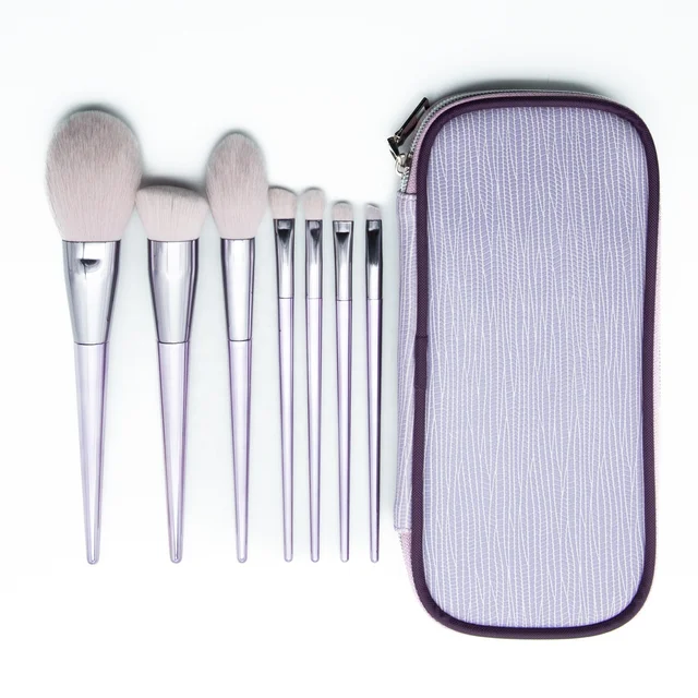 RTS High Quality 7-Piece Lavender Essential Makeup Brush Set for Face Powder Foundation Concealer Eyeshadow Multi Use with Pouch