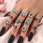 Ring Rings VCU Ring Set Bohemian Gold Silver Rings Crystal Rhinestone Boho Jewelry