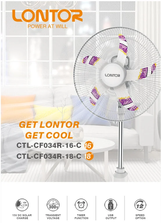 Lontor Commercial Standing Fan, Solar, USB - detail 10