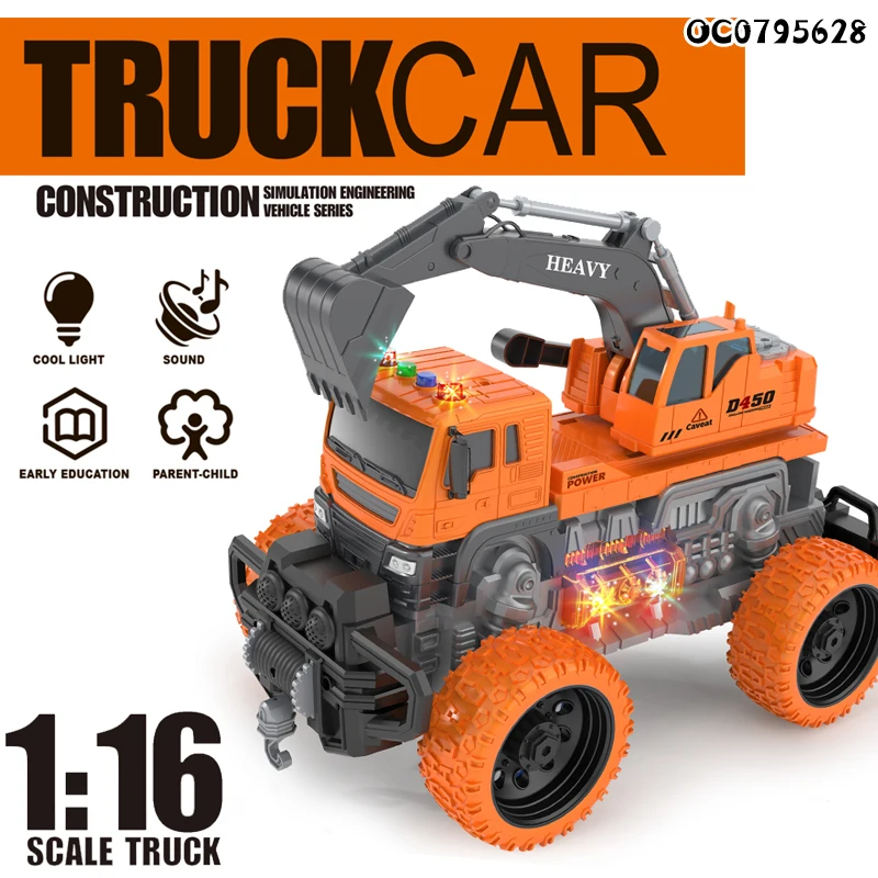 1:16 scale electric excavator toys cars and trucks with light music