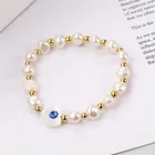 Shell Stainless Steel Pearl Beaded Blue Eye Bracelet Heart-shaped Shell Bracelet Elastic Bracelet