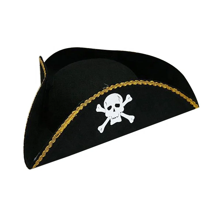 Details about   Halloween Adult TriCorner Pirate Black Felt Hat Red/Gold Braid Costume Party NEW 