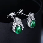 Micro Pave Shiny Crown Emerald Cubic Zirconia Earrings Micro Pave Simulation Diamond Cz Hoop Stud Earrings