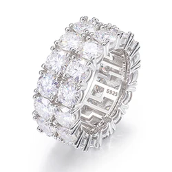 Luxury 2 Rows Moissanite Ring Pass Diamond Tester 925 Sterling Silver Shiny Fashion Jewelry Rings Moissanite Ring Men