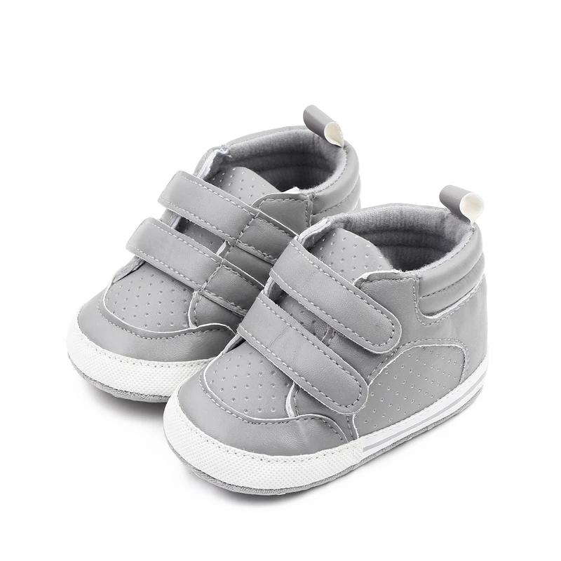 Spring and Autumn New 0-1 Year Old Baby PU Leather Solid Color High Top Mesh Breathable Baby Walking Shoes details