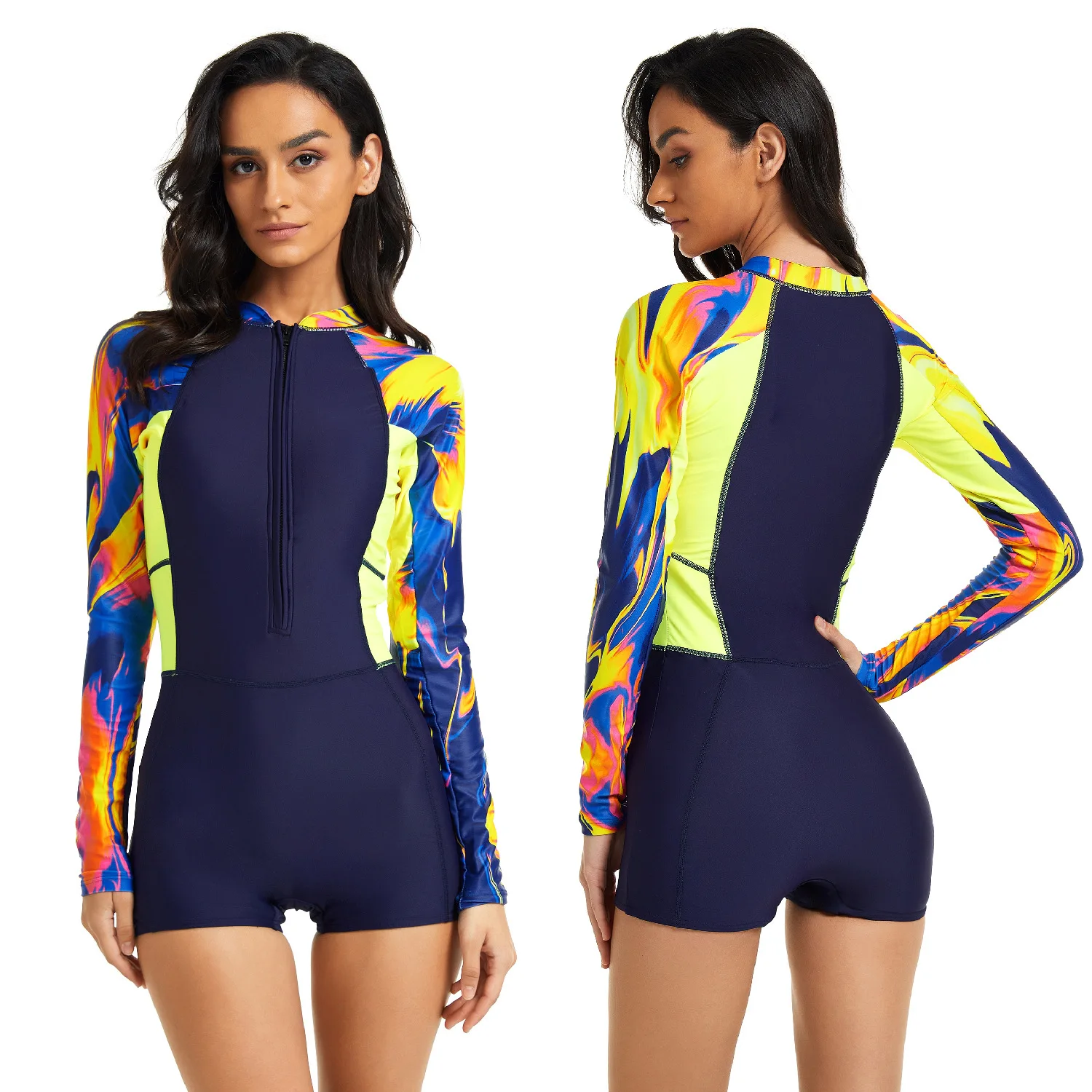 One-piece Long Sleeve Surfing Suit Sun Protection Women's Swimwear Flat Front Diving Suit Sexy Swimwear